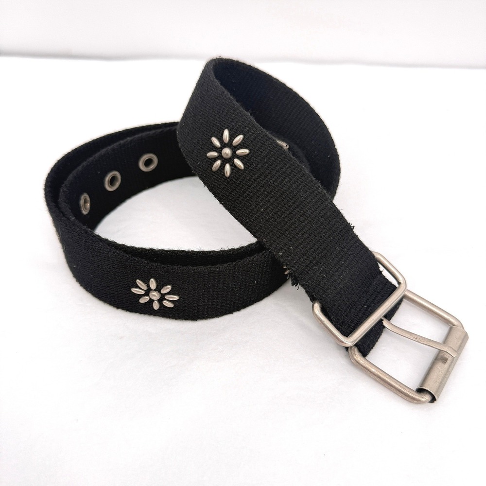 Belt Black Canvas Floral Studded Y2K Grunge Punk Streetwear Basic Size MD